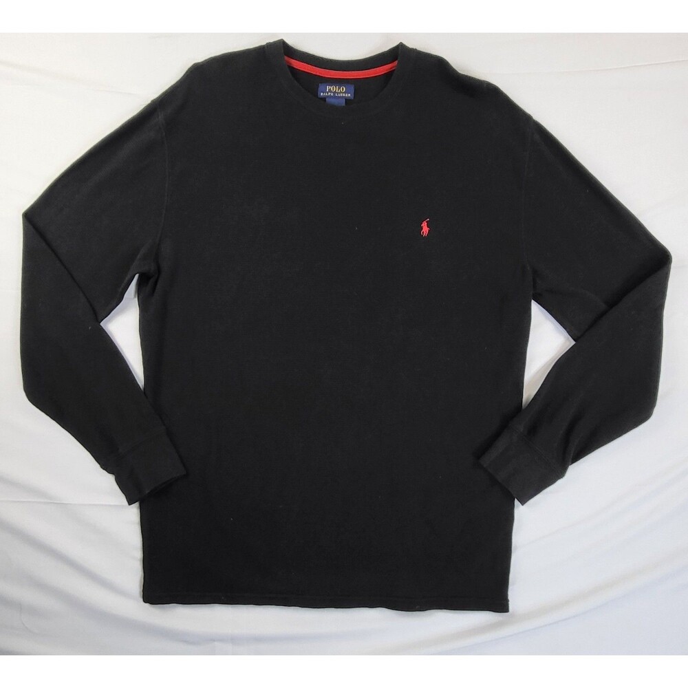Polo Ralph Lauren Waffle Knit Thermal Shirt Men’s 2XL Black Long Sleeve Red Pony